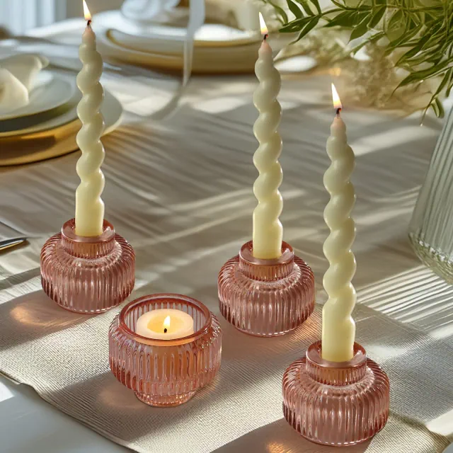 Kate Aspen 2-In-1 Fluted Rose Gold Glass Taper Candlestick Candle Holders | 27217RG