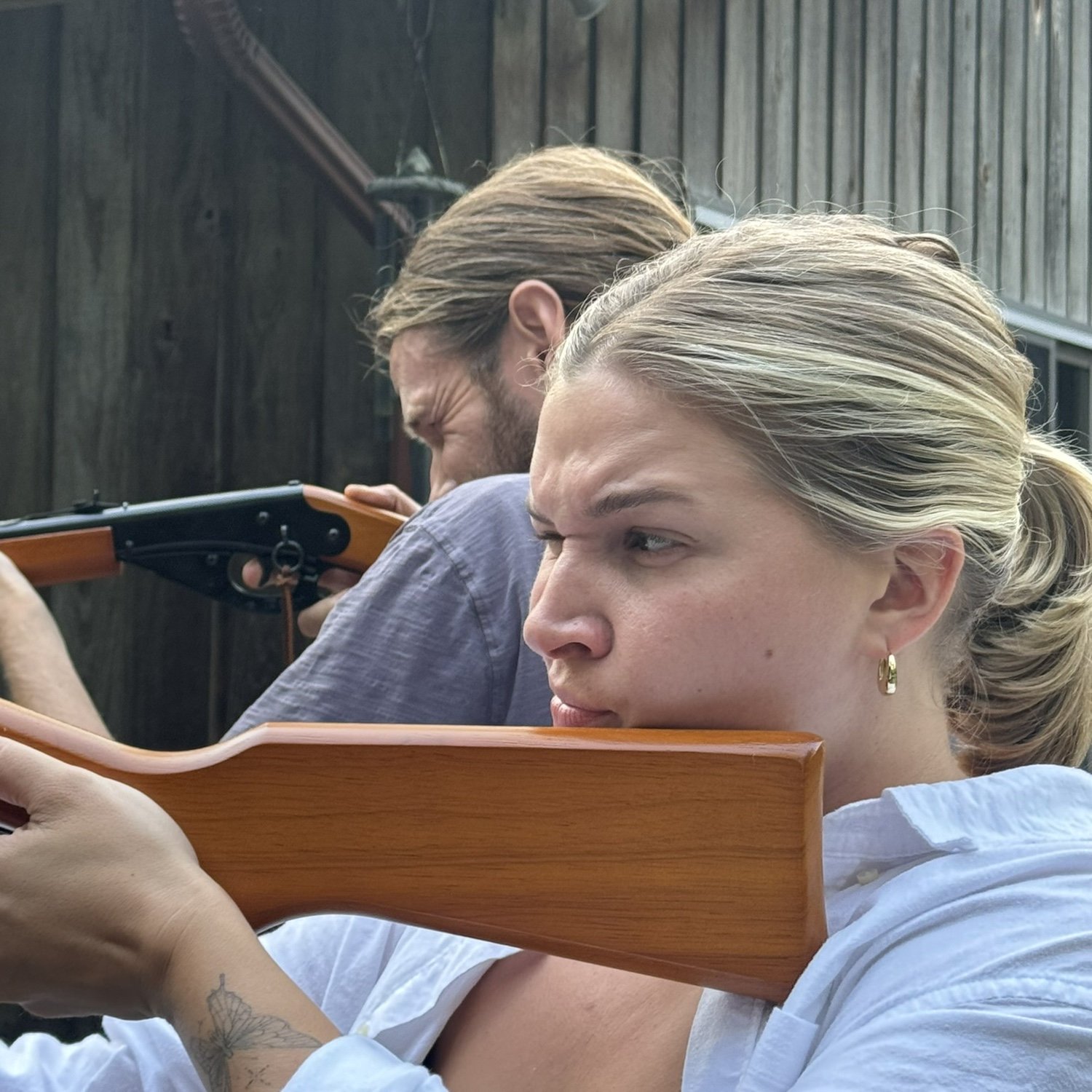 Shooting BB guns at Marguerite’s parents’ house… a favorite nostalgic past time from growing up 🥰