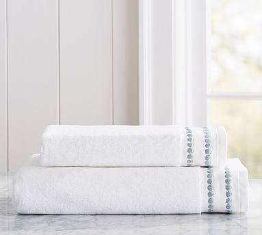 Pearl Embroidered Organic Bath Towel, Porcelain Blue