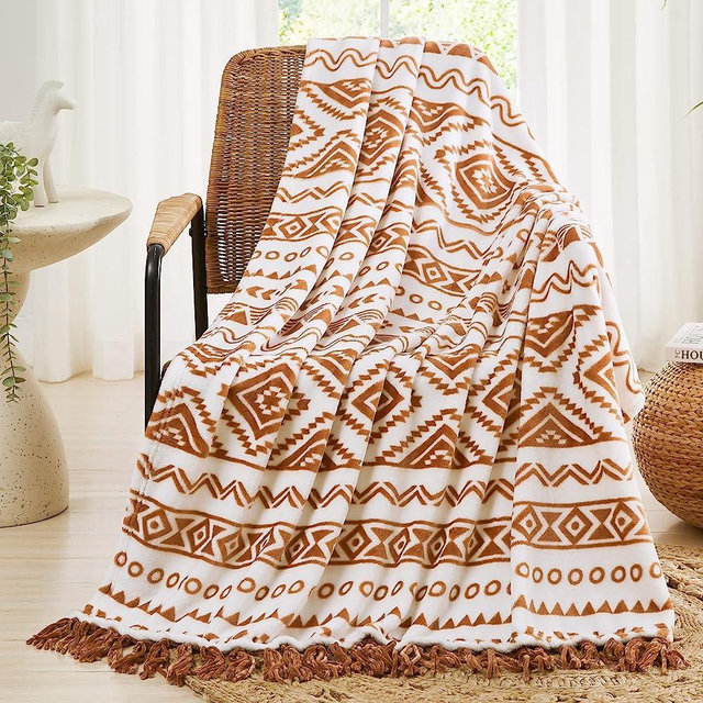CASAAGUSTO Boho Throw Blanket, Terrcotta Aztec Throw Blankets for Couch, Bed, Sofa, Chair - Printed Flannel Fleece Bohemian Throw Blanket for Summer (50 * 60 Inches)