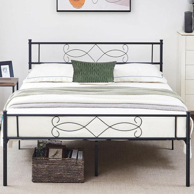 VECELO 14" Queen Size Metal Platform Bed Frame with Headboard,Premium Steel Slat Support No Box Spring Needed,Noise-Free Anti-Slip,Easy Assembly