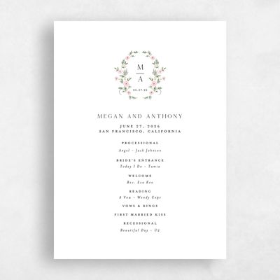 Light Pink Wedding Program - Lenora