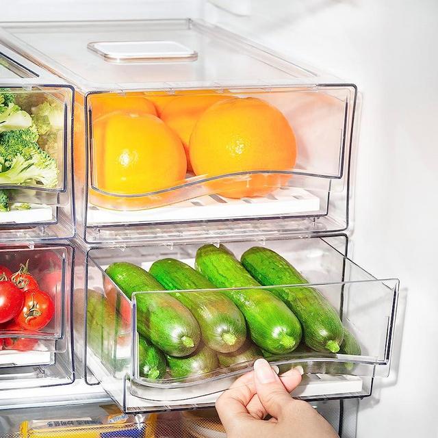 Ornafort 2Pack Clear Fridge Drawer Organizer Stackable Refrigerator Drawers Pull Out Bins Plastic Sliding Home Edit Storage Containers for Bathroom Pantry Cabinet Kitchen,as ​Gift(Not Dishwasher Safe)
