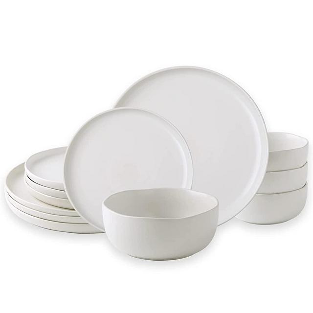 AmorArc Ceramic Dinnerware Sets,Wavy Rim Stoneware Plates and Bowls Sets,Highly Chip and Crack Resistant | Dishwasher & Microwave Safe Dishes set,Service for 4 (12pc)