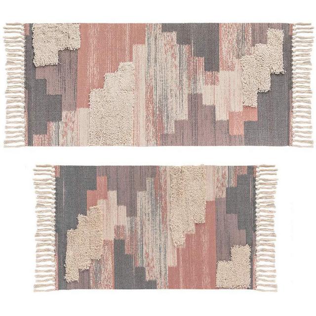 Tuft Area Rug Set, HiiARug Cotton Woven Throw Rug Cotton Floor Mat Machine Washable (2'x3‘+2'x4'4", Red 2pc)