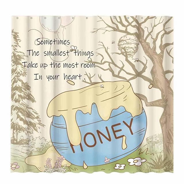 Allenjoy 72" x 72" Honey Bear Shower Curtain Washable Durable Polyester Fabric with 12 Hooks Cartoon Kids Bathroom Decor Sets