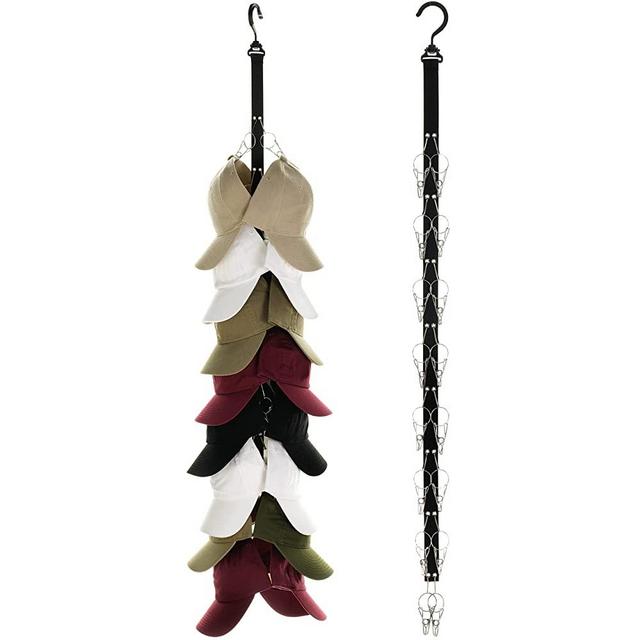 LokiEssentials Hat Organizer Holder Rack for Closet Rod (2 Pack) Easy Hat Storage Hangers for Baseball Caps, 16 Large Premium Clips for Ball Hats, Golf Caps, Beanies, & Sports Cap Organization, No Assembly Required, Support a Small USA Brand