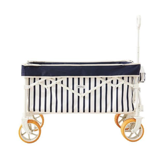 DEER LAND Beach Wagon Cart with Big 6.7" Fat Tires, Foldable Sand Wagon for Beach, Camping & Outdoor Use – Large Capacity, Easy Pull Design, Heritage Navy Stripe