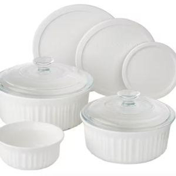 CORNINGWARE 8 Piece Round Casserole Dish Set with Lids - French White