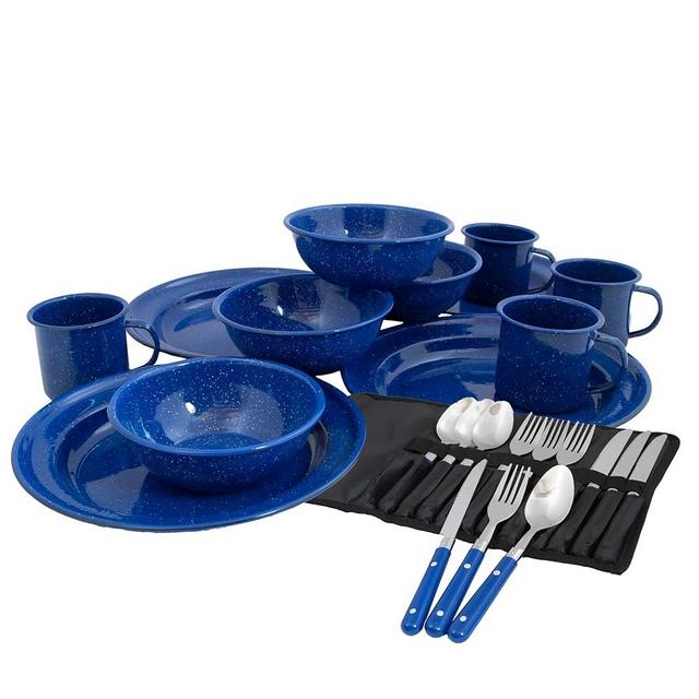 4-Person Enamelware Dining Set for Camping and Backpacking - Camping Gear Essentials for Camping and Backpacking by Caddis Sports