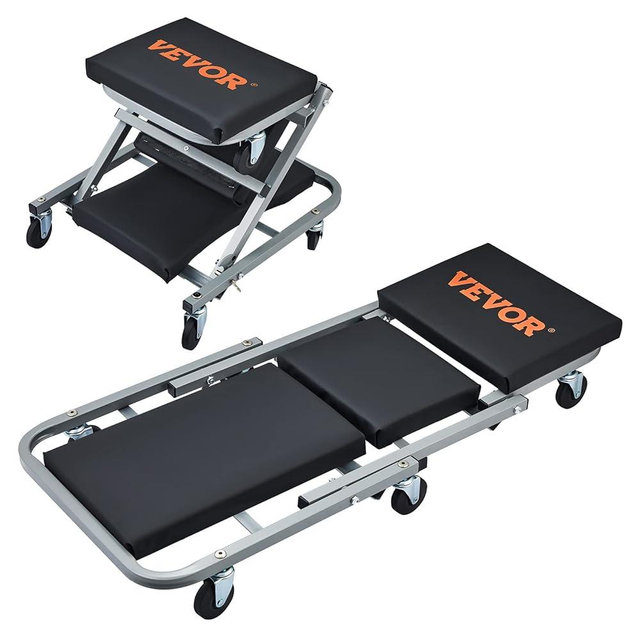 VEVOR Mechanic Creeper, 36" Z-Creeper Seat, 2 in 1 Garage/Shop Creeper, 300 lbs Capacity, Low Profile Creeper with 6 pcs Wheels for Garage, Shop, Auto Repair, Lay Down or Sit, Black