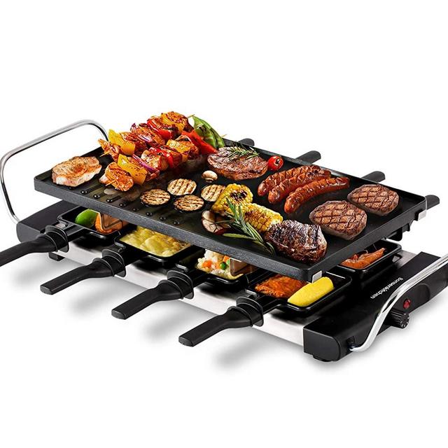Smokeless Indoor Electric Grill, 1300W Fast Heating BBQ Raclette Griddle with Nonstick Grill Plate, Party Griddle for Cooking Meats, Seafood, Steak, Pancake, Cheese