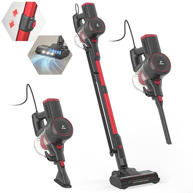 Afoddon Corded Stick Vacuum Cleaner, 600W 20Kpa Stick Vacuum with Anti-Tangle Motorized Led Floor Brush 6-in-1 Self-Standing&Multi-Tool, Lightweight Handheld Vacuum for Hardhood Floor/Carpet/Pet Hair