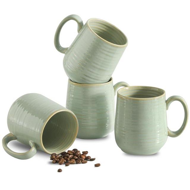 JINGUS Coffee Mugs Set of 4, 15 Ounce Ceramic Coffee Cups with Handle, Large Mug Set for Latte, Tea, Chocolate, Modern Cup Gift for Men and women, Dishwasher & Microwave Safe,Green