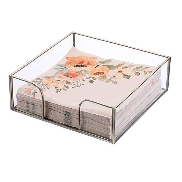 Sumnacon Square Glass Napkin Holder - Stylish Silver Luncheon Napkin Holder for Dining Table Countertop Kitchen, Decorative Napkin Holder Basket for Picnic Wedding Party Restaurant Office Hotel