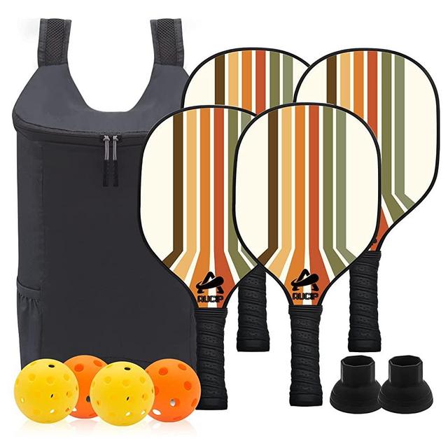 Pickleball Paddles Set of 4, Wood Pickleball Paddles Set with 4 Wooden Pickleball Paddles, 4 Pickleball Balls, 2 Pickleball Ball Retrievers & Pickleball Bag, Pickleball Rackets with Breathable Grip