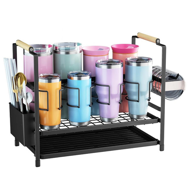 Housolution Water Bottle Organizer Drying Rack for 10 to 40 oz Cups, Multifunctional 8 Slots Tumbler Organizer Cup Holder Rack Compatible with Stanley, Owala, Simple Modern and Other Brands