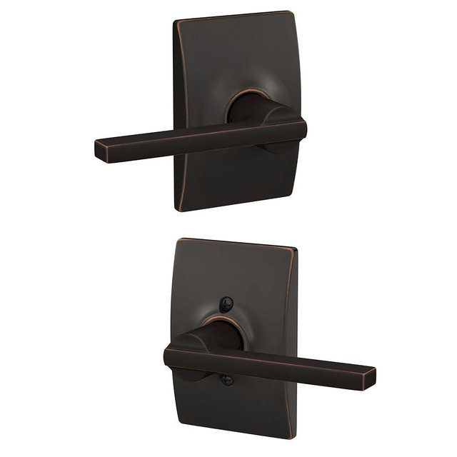 Schlage F10 LAT 716 CEN Latitude Door Lever with Century Trim, Hall & Closet Passage Lock, Aged Bronze