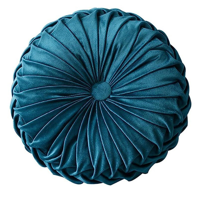 HLOVME Round Velvet Pillow for Couch Small Handmade Decorative Throw Pillow for Bed Bedroom 13.7” Dark Blue