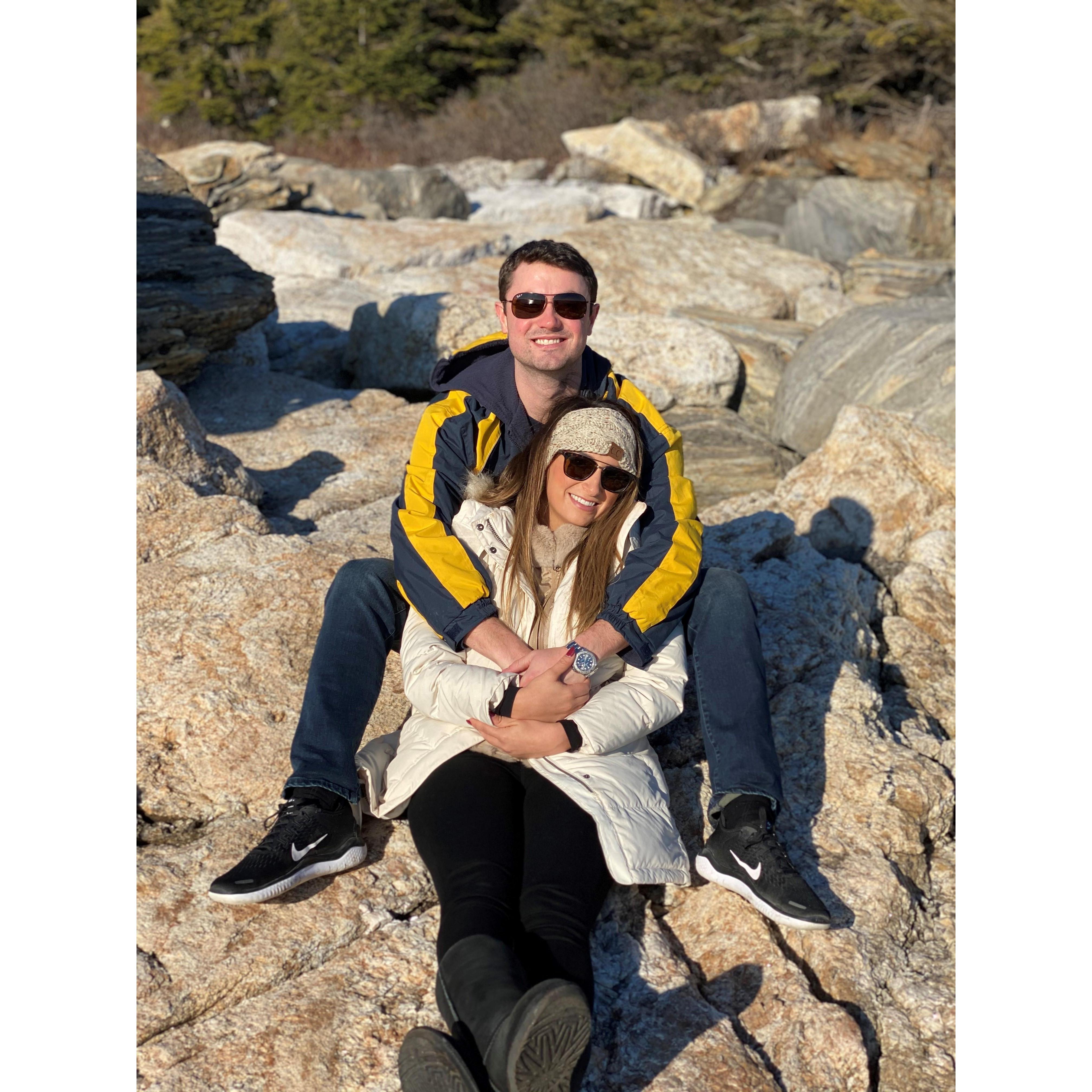 Trying to stay warm in Boothbay, Maine