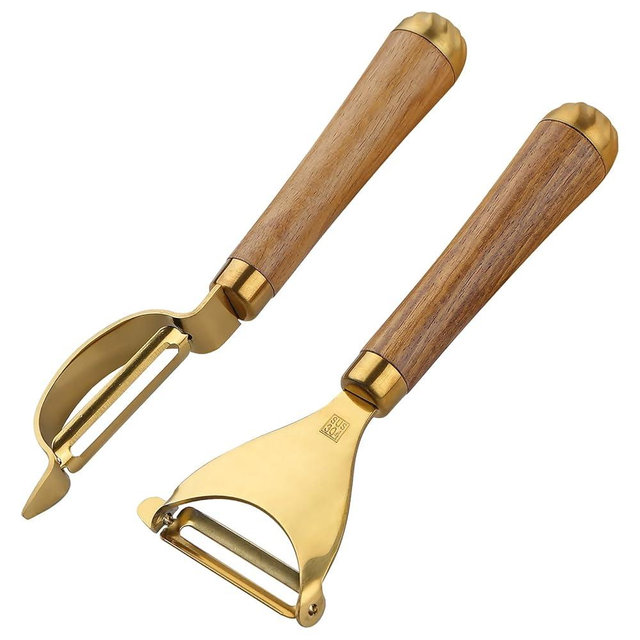 Potato Peelers,Premium 304 Stainless Steel Vegetable Peeler Set, Rosewood Handle For Kitchen, I and Y-shaped Peelers for Fruit Veggie Potatoes Carrot Cucumber，Ultra Sharp Rotary Blade(2-Piece)
