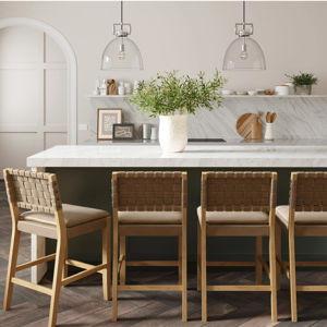 Nathan James Faux Leather Woven Bar Stools Brown (Set of 4)