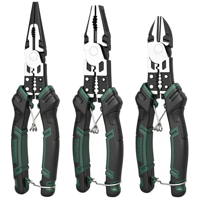 3pcs Pliers Set, 9" Needle Nose, 8.5" Linesman, 8" Diagonal Cutting, Multifunction Wire Stripper Crimper Cutter, for Crafts, Basic Repairs