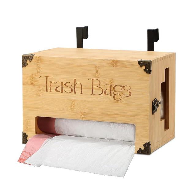 Dear Sally Extra Large Trash Bag Holder Dispenser for Kitchen | Garbage Bag Holder for Cabinet | Under Sink Organizer | Bamboo Trash Bag Organizer Wall Mount and Hooks | Fits 13, 30 & 33 Gallon Bags