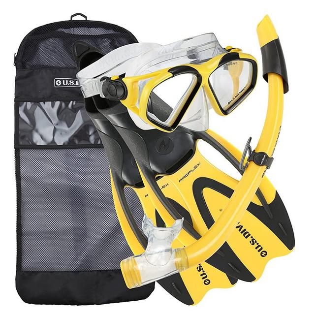 U.S. Divers Adult Cozumel Mask/Seabreeze II Snorkel/Proflex Fins/Gearbag