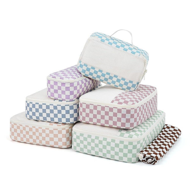 Narwey 7 Set Checkered Packing Cubes for Travel Carry on Suitcase Luggage Organizer Bags for Kids Women Men, Durable Packing Organizers Bag, Travel Essentials Accessories (Combined Checkerboard)
