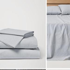 Organic Cool-Blue Stripe Air Percale Sheet Set King