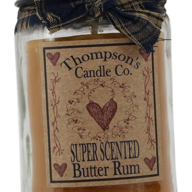 Thompson's Candle Co Butter Rum Mason Jar Candle, 12oz Small, Soy Wax Candle, Long-Lasting Burn, Sweet Sugarcane and Allspice Scent, Made in USA