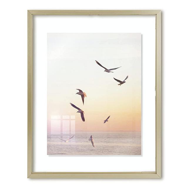 Frametory, Floating Picture Frame 11x14 - Gold Metal Photo Frame - Real Glass - for Wall Mount or Tabletop Displays