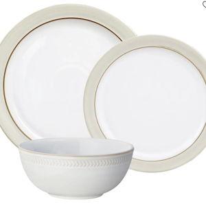 Natural Canvas 12 Piece Dinnerware Set with Chevron Bowl