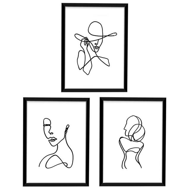 ArtbyHannah 3 Pack 12x16 Inch Framed Minimalist Line Wall Art Decor with Decorative Abstract Woman's Body Shape Art Prints Picture Frame Collage Set for Gallery or Home Decoration