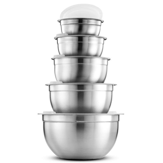 Premium Stainless Steel Mixing Bowls with Airtight Lids (Set of 5) Nesting Bowls for Space Saving Storage, Easy Grip Stability Design Mixing Bowl Set Versatile For Cooking, Baking Food Storage