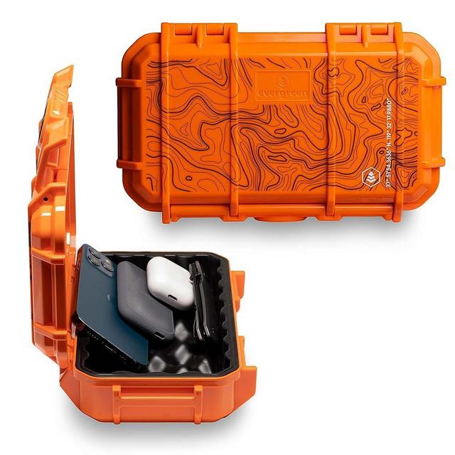 Evergreen 56 Waterproof Dry Box Protective Case - Travel Safe/Mil Spec/USA Made - for Tackle Organization of Cameras, Phones, Camping, Fishing, Hiking, EDC, Water Sports, Knives (TOPO, Orange)