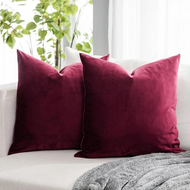 QUAFOO Burgundy Christmas Soft Velvet Throw Pillow Covers 26x26 inch Set of 2 for Sofa Couch Bed Living Room Decorative Luxury Solid Square Cushion Covers Case with Zipper