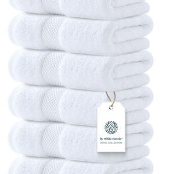 Luxury White Hand Towels - Soft 100% Turkish Cotton | Highly Absorbent Hotel spa Bathroom Towel Collection | 16x30 Inch | Set of 6