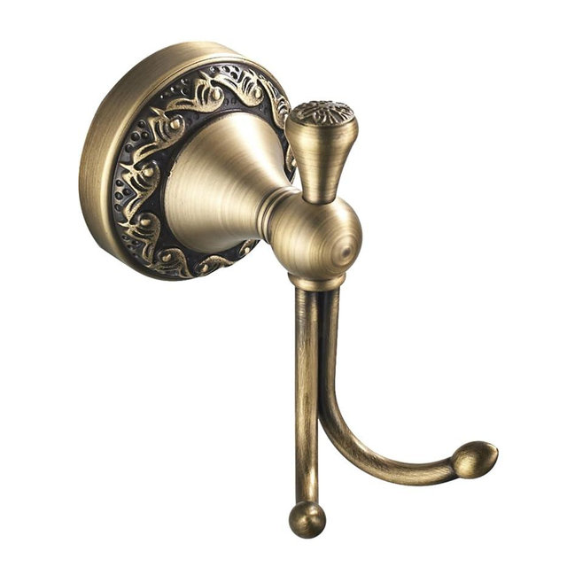 Flybath Wall Hook Antique Brass Exquisite Pattern Carving Double Hook Design Coat Towel Hooks for Bathroom Kitchen Organizer Wall Mounted, Brushed Bronze