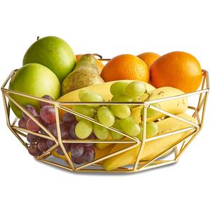 VonShef Gold Geo Fruit Bowl for Kitchen Countertops, Stainless Steel Wire Frame Basket, FDA Approved For Food Use, 10 x 4 Inches