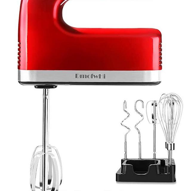 DmofwHi 9-Speed Electric Hand Mixer (400W) with Digital Screen and Timer, Kitchen Handheld Mixer with 6 Stainless Steel Attachments and Storage Case - Empire Red.