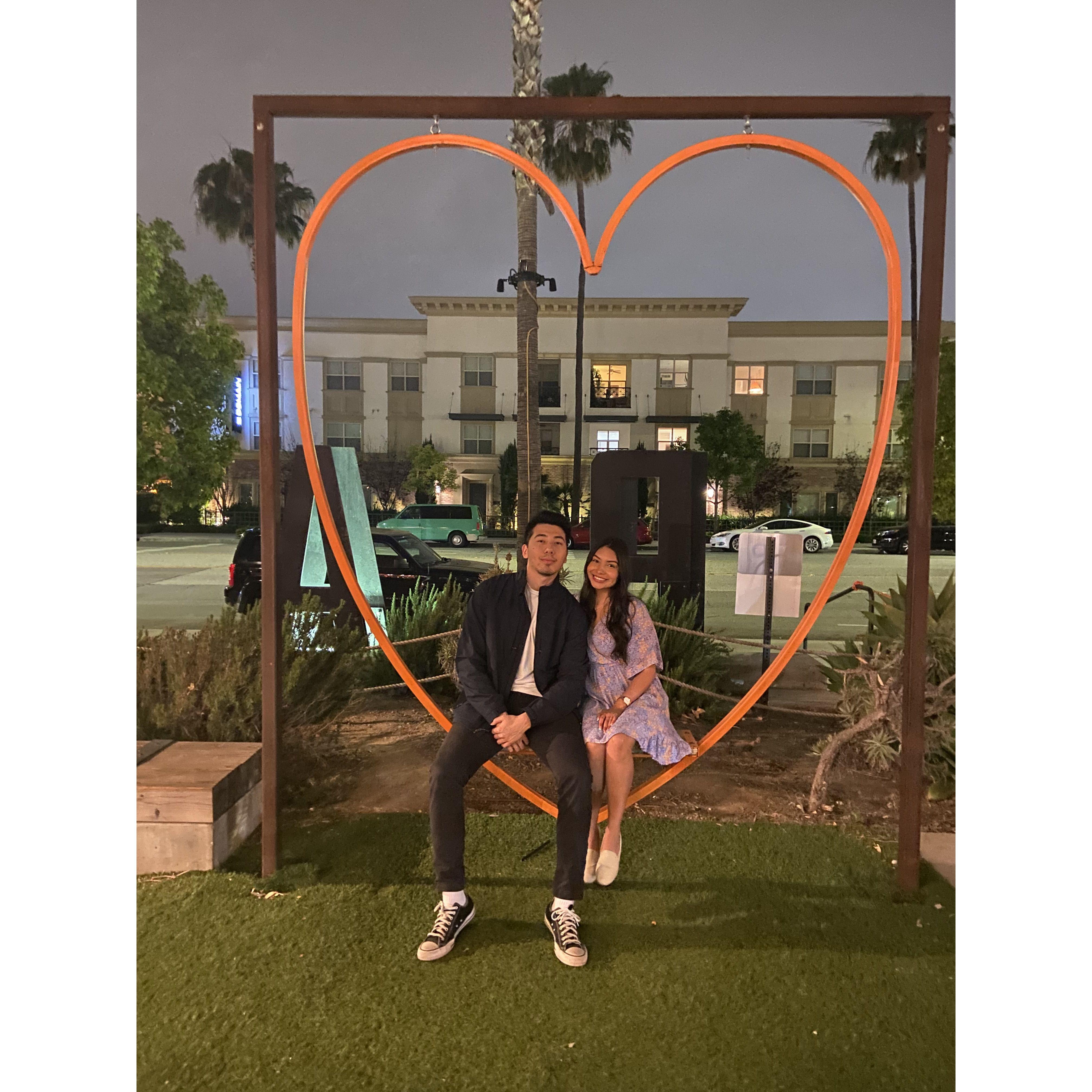After one of our dates we stumbled across this swing with a heart in the back and got a picture. <3