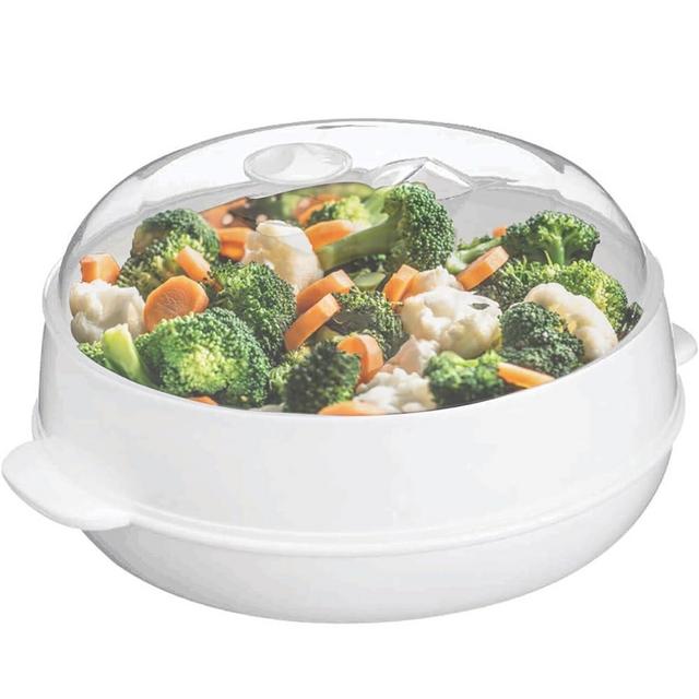 Plastic 1-Tier Microwave Steamer Heating Steamer, Vegetable Steamer for Cooking with Lid and Tray