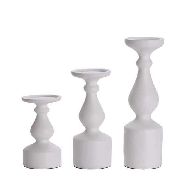 Topotdor Classic Elegant Pillar Candle Holders Set of 3,Candlestick Holders for Romantic Wedding, Candlelight Dinner,Special Events,Home Decor and Party (White)