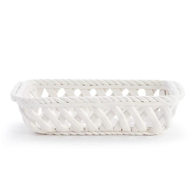 DEMDACO Classic Cream Christmas 13 x 8 Ceramic Bread Basket with Towel