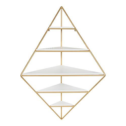 Kate and Laurel Melora Modern Glam Corner Wall Shelf with Gold Frame and Wood Shelves, White