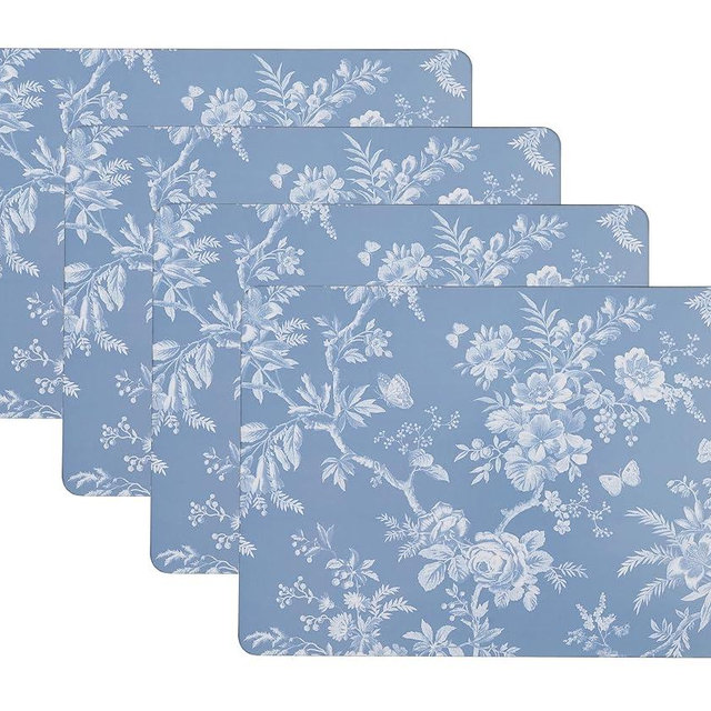 Laura Ashley Cork Placemats 16 x 12-inch for Kitchen and Dining Tables, Heat Resistant, Durable, Easy Clean, Set of 4, Walled Garden