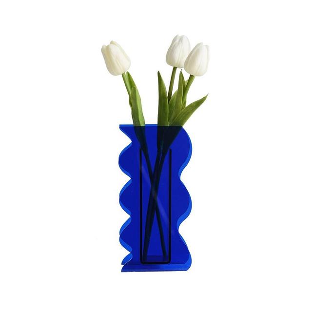 Flushbay Acrylic Flower Vase Wave Ins Style Floral Arrangement Vases Floral Vases and Containers for Wedding Centerpieces, Home Decorations, Office Ornaments (Blue-Wave)