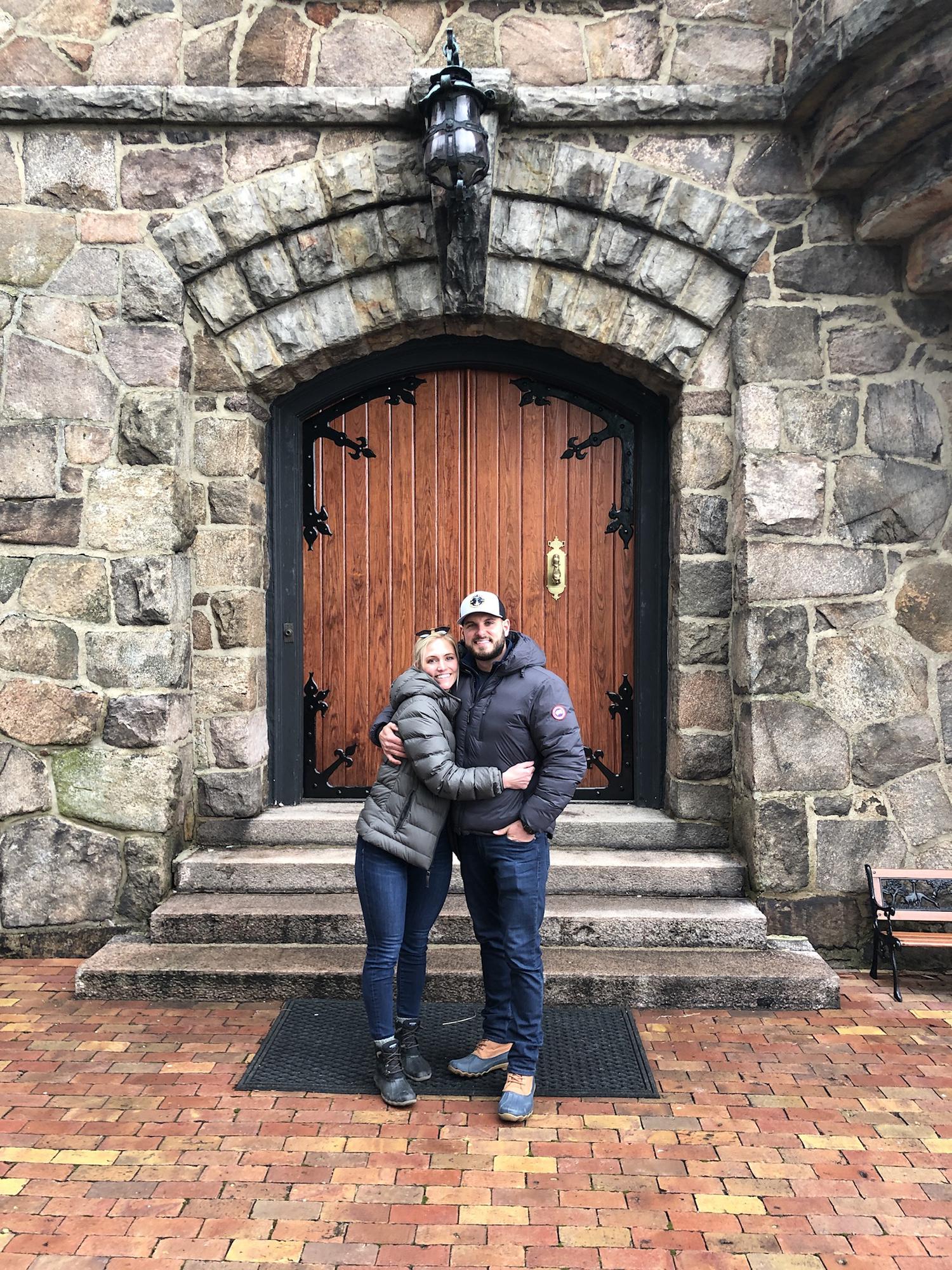 The front door to Singer Castle right before Stephen proposed
